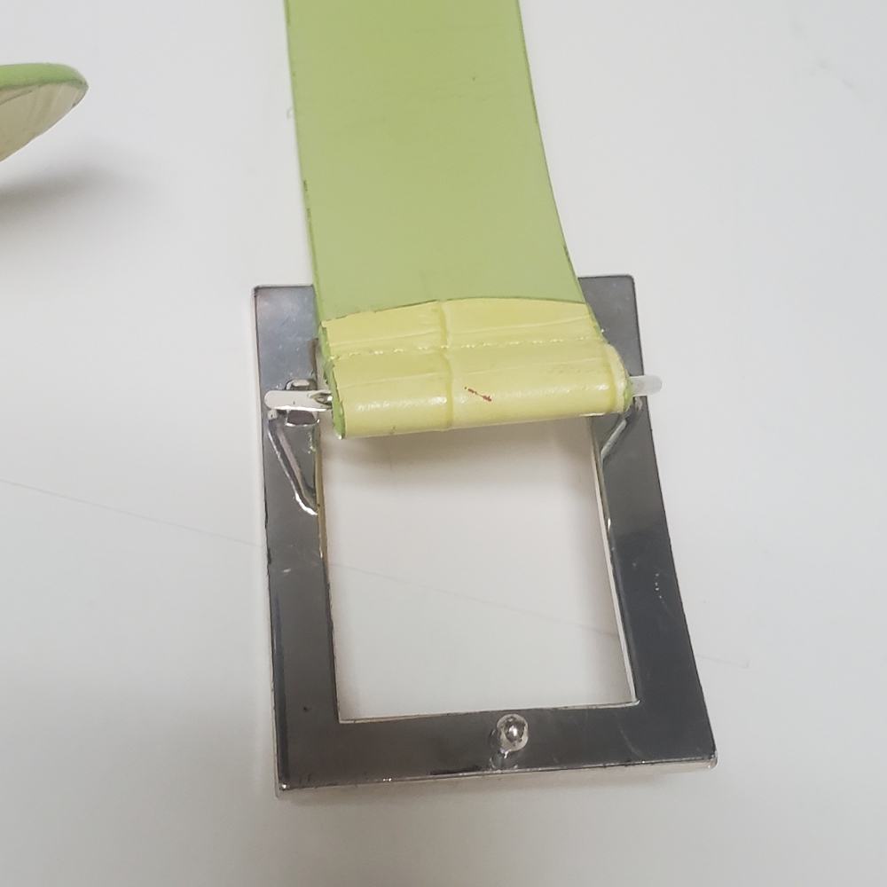 Vintage Leather Lime Green Rhinestone Buckle Belt 31" - 35" - Picture 4 of 8
